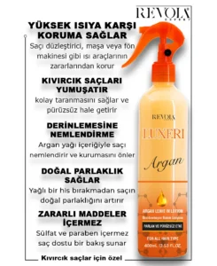 Revola Luxeri Argan Spreyi - Kıvırcık Saçlar İçin Kabarmayı Önler ve Parlaklık Katar 400ML