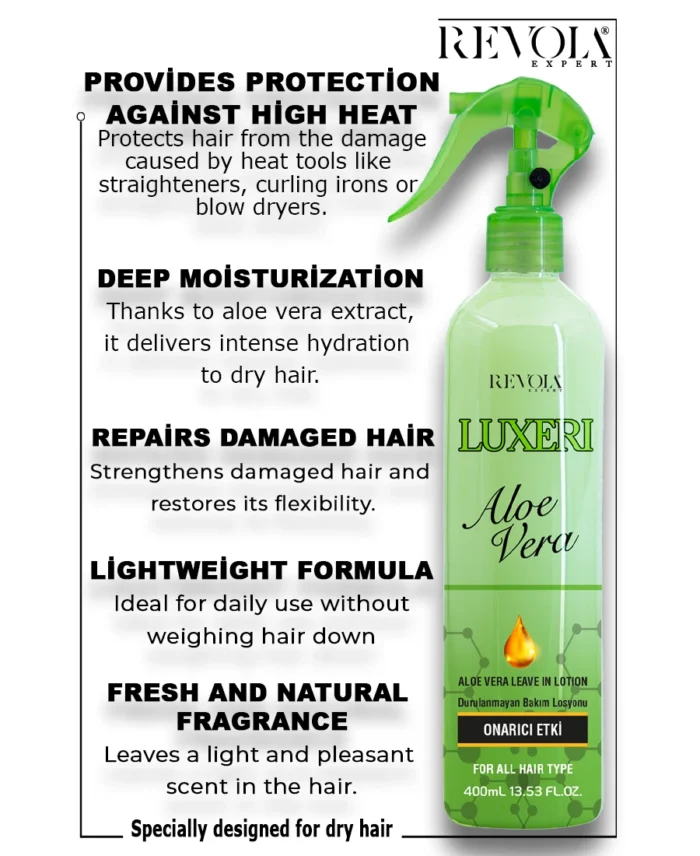 Revola Luxeri Aloe Vera - Hydration & Heat Protection for All Hair Types 400ML