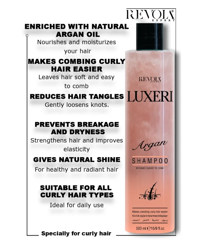 Revola Luxeri Argan Shampoo - Nourishes and Softens Curly Hair 500ML