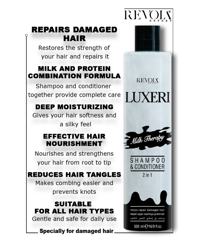 Revola Luxeri Milk Shampoo - 2-in-1 Repair for Damaged Hair 500ML